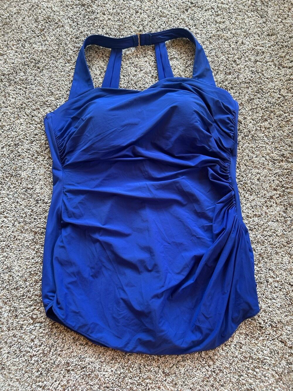 LANDS END 20W Swimsuit One Piece Ruched Wireless Skirted Front BLUE H26